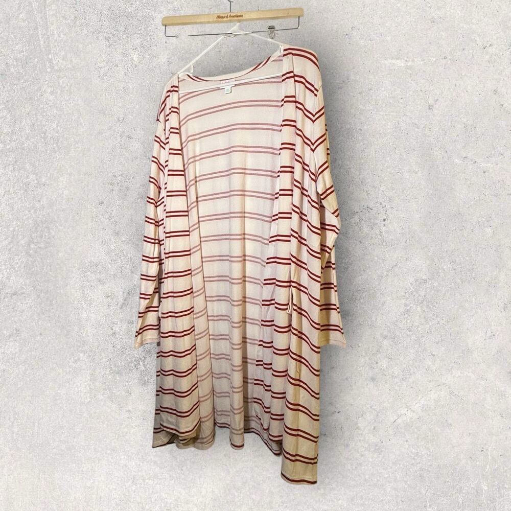 Lularoe Caroline Cardigan Sweater 2XL white/red Stripe Print HTF NWT